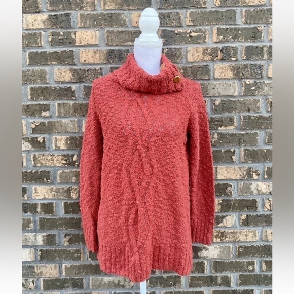Anthropologie Sweater Size Small Red Cowl Neck Cable Knit Moth Pullover Button. - Picture 1 of 4